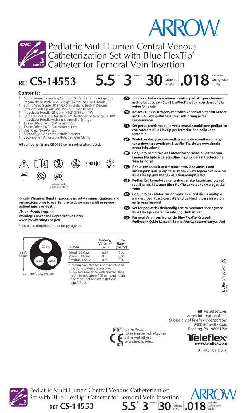 Arrow Central Venous Catheterization Set with Blue FlexTip® Catheter