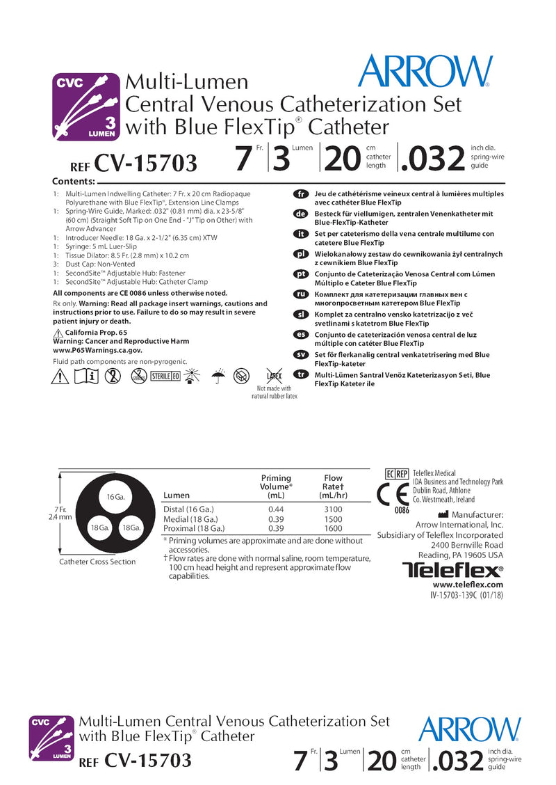Arrow Central Venous Catheterization Set with Blue FlexTip® Catheter